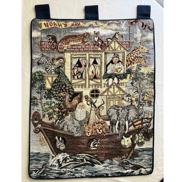Noah's Ark Woven Tapestry Large Wall Hanging Vibrant Color Animals & Plants 31” - Picture 1 of 6